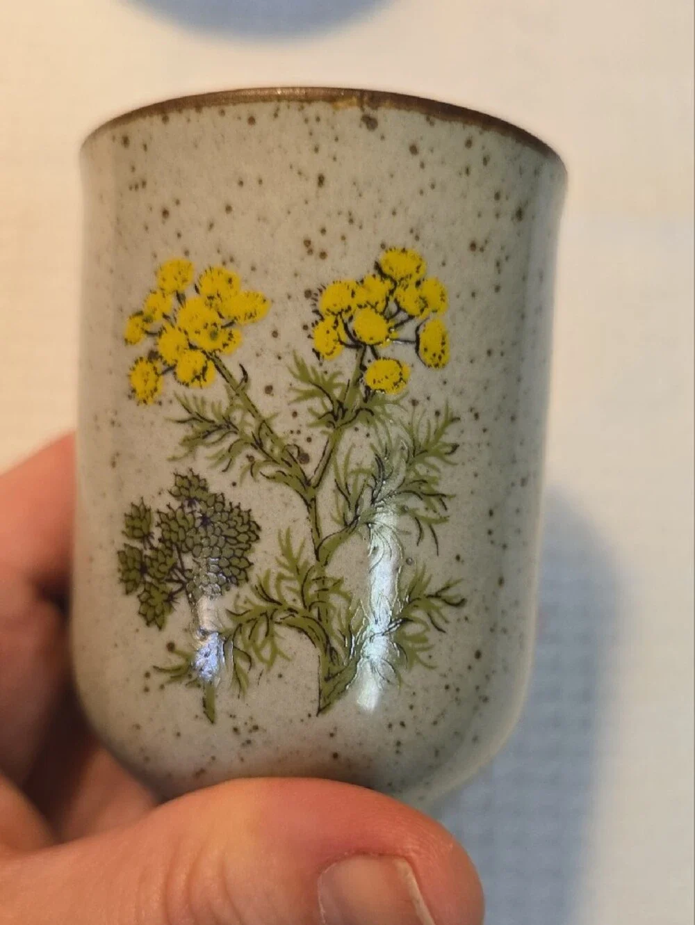 Takahashi Speckled Ceramic Bud Vase & Cup Set, Tiny Flower Herb Details